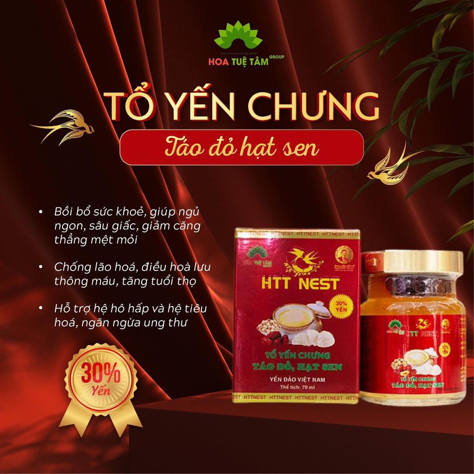 Yến chưng táo đỏ - hạt sen mang đến cho bạn một trải nghiệm ẩm thực độc đáo và lợi ích sức khỏe toàn diện. Với thành phần tự nhiên và hương vị thanh mát, sản phẩm này hứa hẹn là điểm nhấn tuyệt vời cho bữa ăn hàng ngày của bạn.